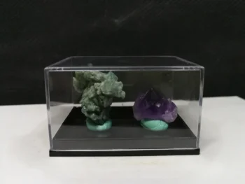 

22.0gNatural purple water crystal group, green calcite, mineral crystal sample box