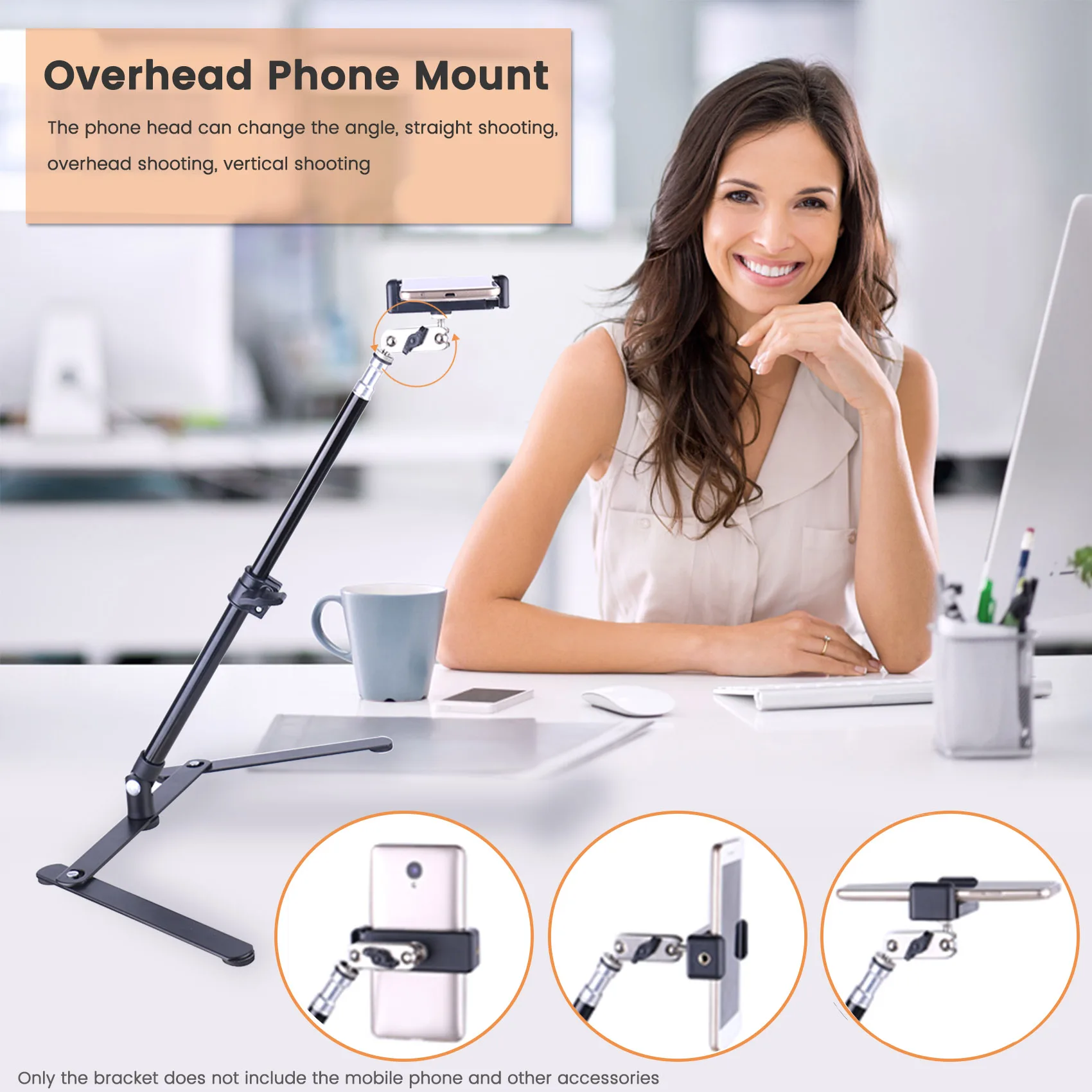 on-line, foto, cópia, suporte com braçadeira de telefone
