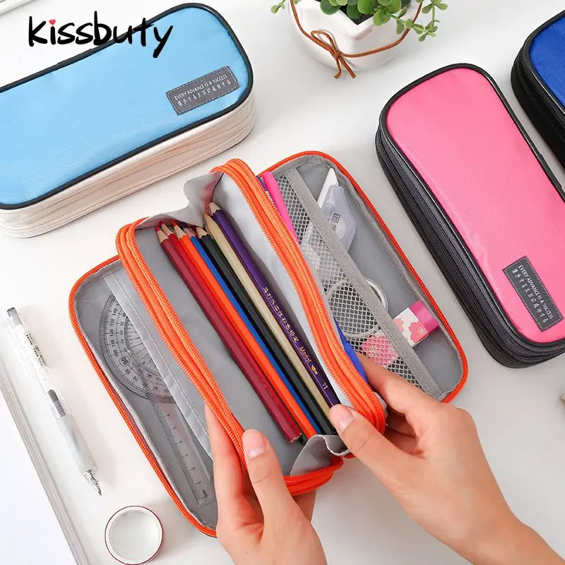 

KissButy Large Capacity Pencil Bag Creative 3 Layers Zipper Pencil Case Waterproof Lovely Middle School Students Stationery