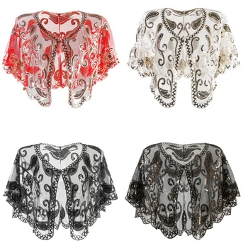 

2019 summer new women's stage show sequins fashion wild wedding shawl embroidery flowers with dress shawl short female