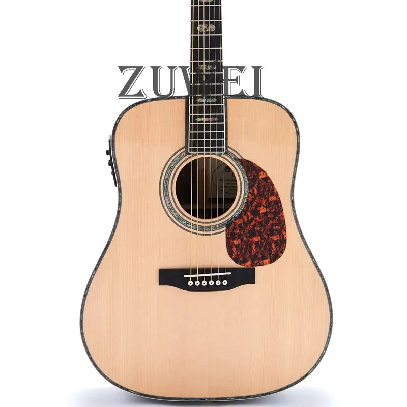 

41in 6 Strings D Style 45C Acoustic Guitar EQ Solid Spruce Top Grover Tuner Ebon