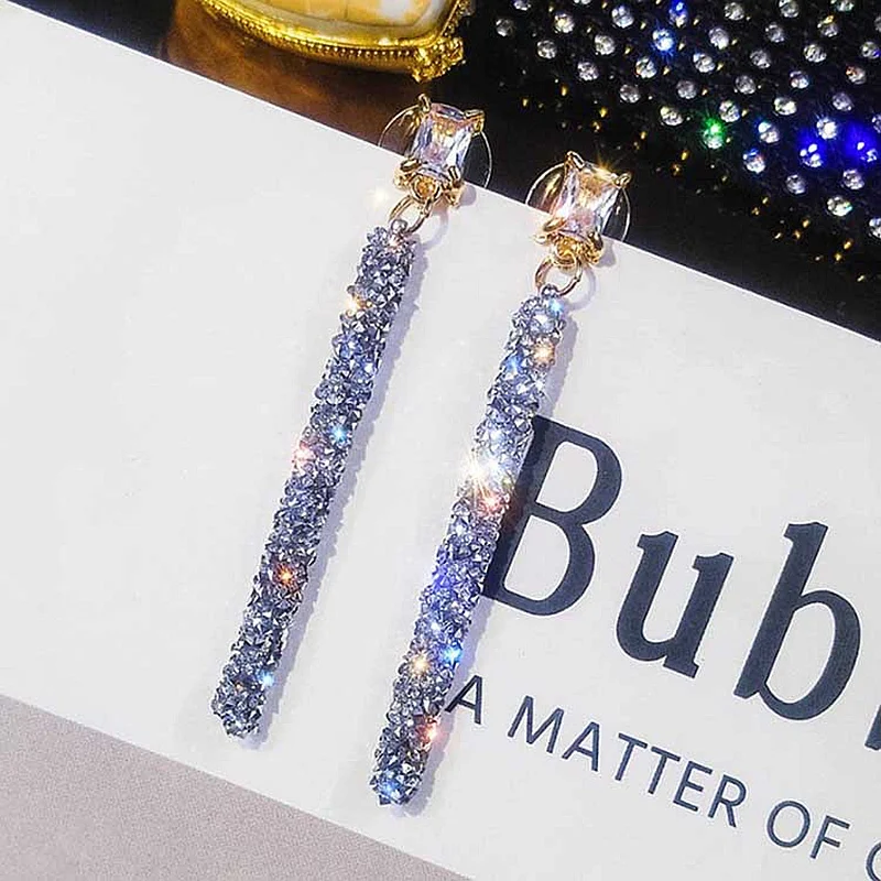 

2020 New Fashion Arrival Crystal Classic Geometric Long Dangle Earrings For Woman Female Jewelry Korean Simple Earrings brinco