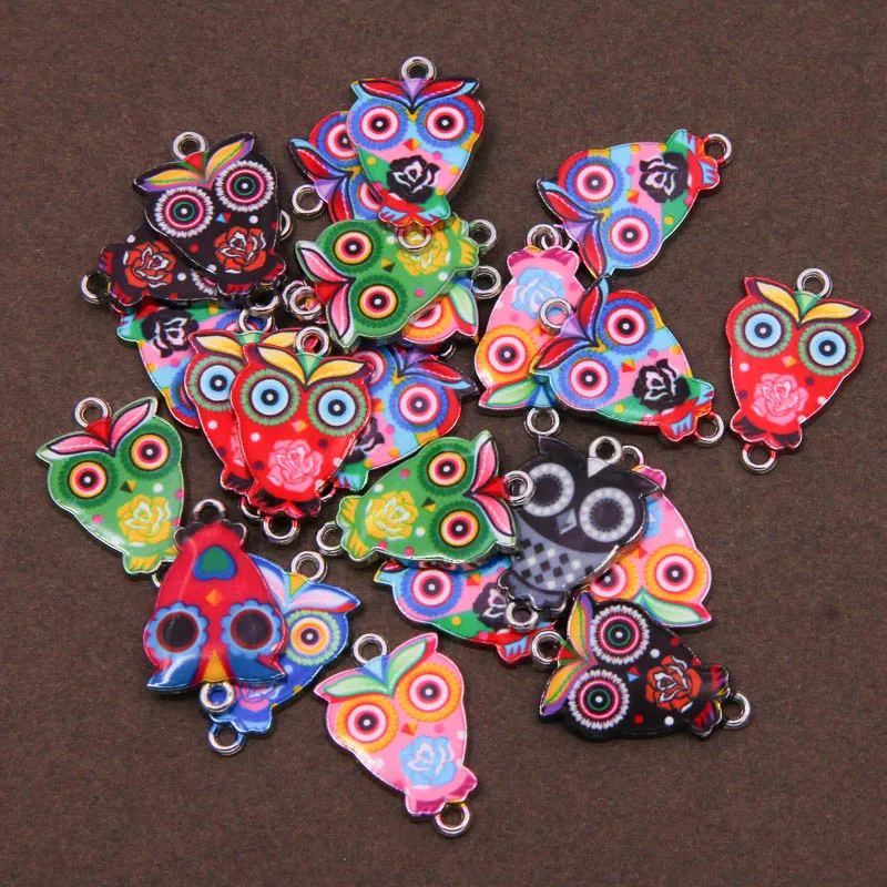 

6pcs mixed color Enamel drip animal owl bracelet connector women's girls DIY jewelry making bracelet accessories wholesale