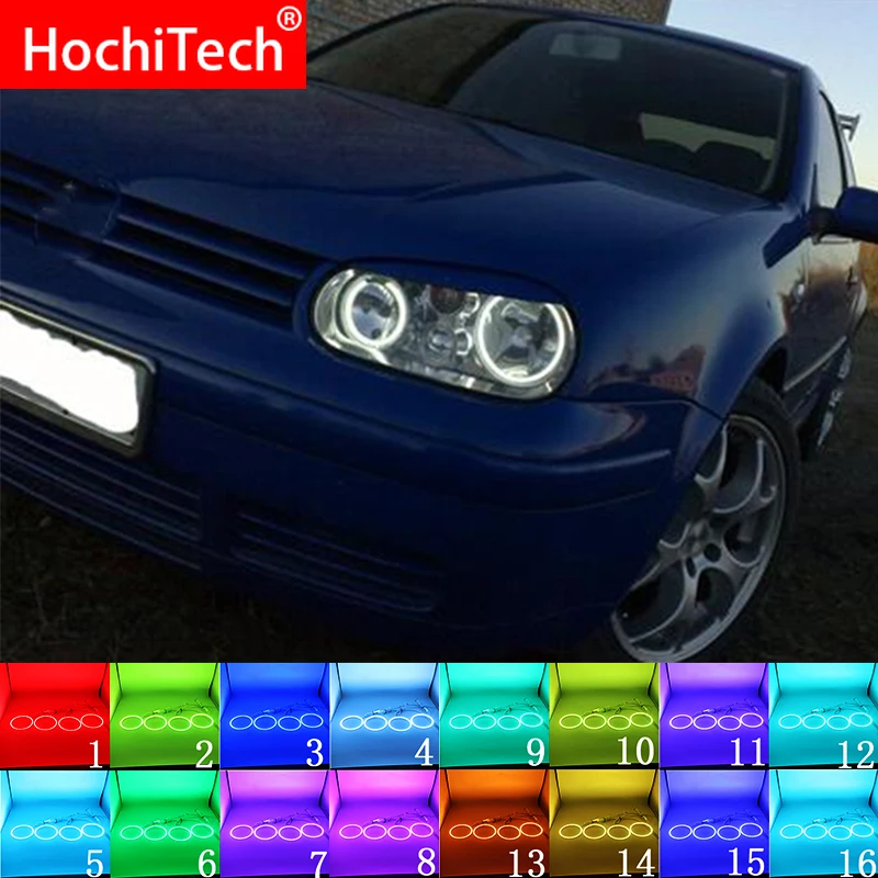 Разноцветный RGB LED Angel Eyes Halo Ring Eye DRL RF пульт дистанционного управления для Volkswagen VW