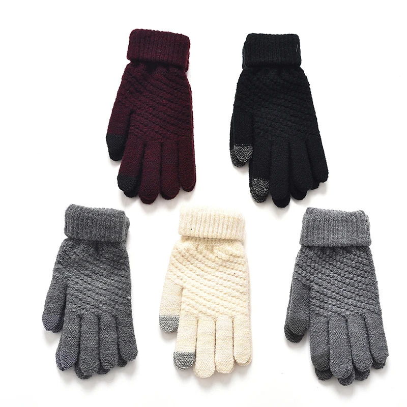 Women Winter Warm Knitted Thick Stretchy Mittens Female Thermal Casual Covered Finger Halter Gloves Girls Accessories MX129