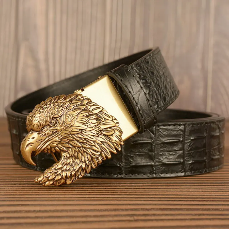 

American Fashion Mens Leisure Belt Party Crocodile Pattern Waist Strap British Jeans Accessories Eagle Automatic Buckle Cinto