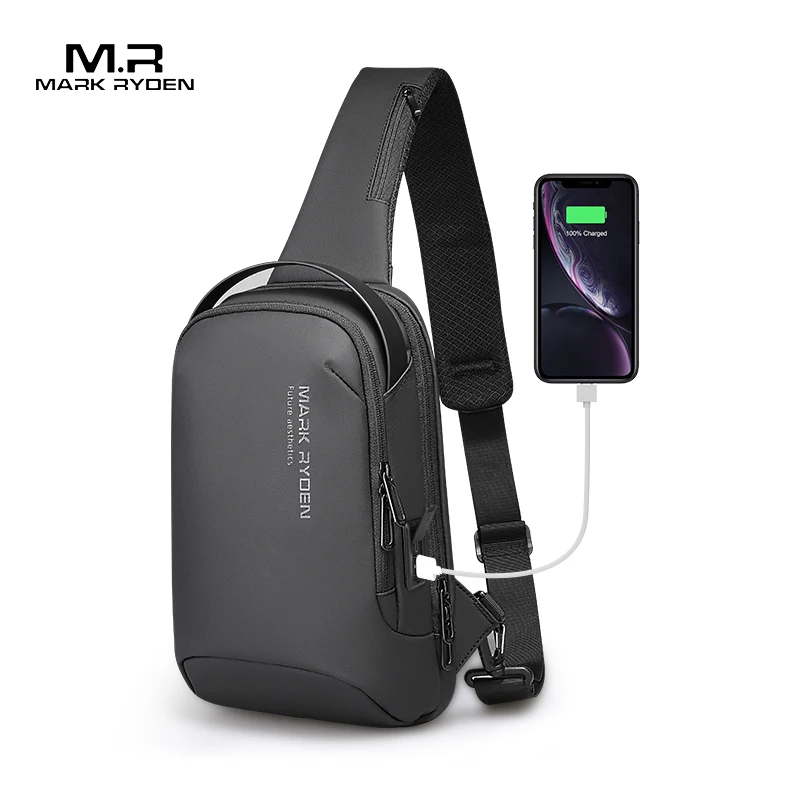 Mark Ryden Men Travel Shoulder Bag Water-repellent Sports Chest Bag Anti-theft Crossbody Bags USB Charging Messenger Bag