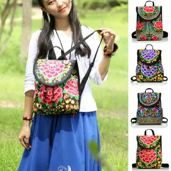 

Naational Florals Embroidered Women Backpack Rucksack Daypack Travel Purse Shoulder Bag Lady Embroidery Backpacks