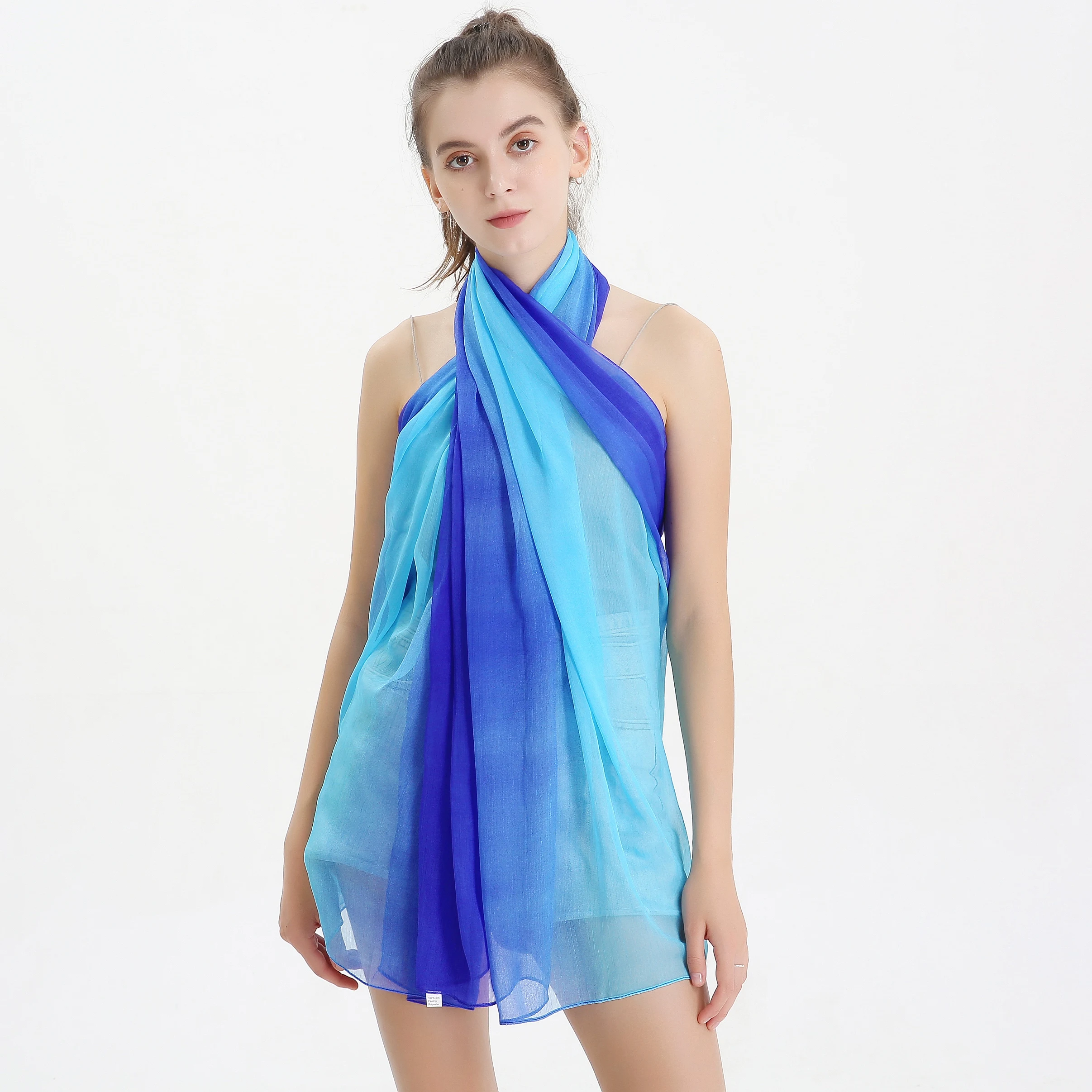 

Silk scarf for women georgette scarf women fashionable thin scarves shawl gradient fabric 180*150cm Oversized shawl