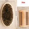 High Quality Soft Boar Bristle Wood Beard Brush Hairdresser Shaving Tool Men Mustache Comb Kit With Gift Bag Beard Hair Comb Set ► Photo 2/6