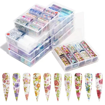 

10pcs/Box 100*4cm Holographic Nail Art Transfer Foil Sticker Flowers Marble Nail Stickers Decal Slider for Nails Art Decorations