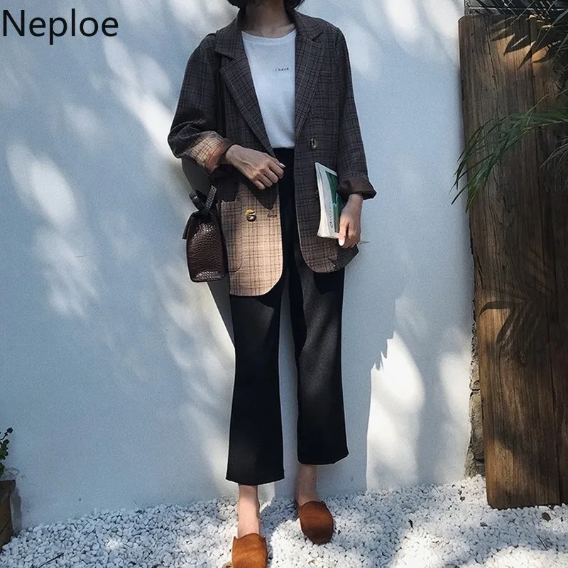 Neploe Осень Bleizer Mujer ретро плед печати Blaser двубортный Роскошный Блейзер Куртка 45892