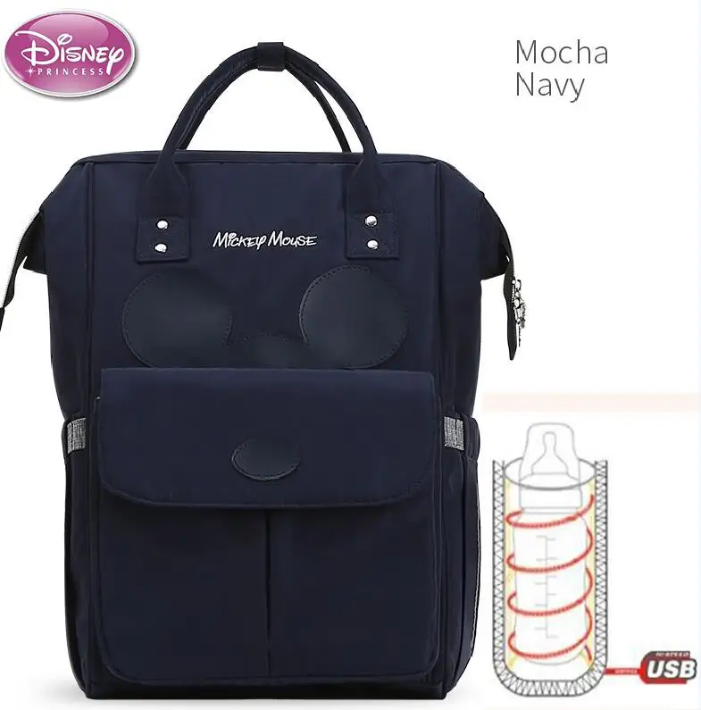 Disney Minnie Mummy Материнство подгузник мешок большой емкости Микки Маус пеленки сумка рюкзак сумка для прогулки с ребенком для USB нагрева - Цвет: Navy