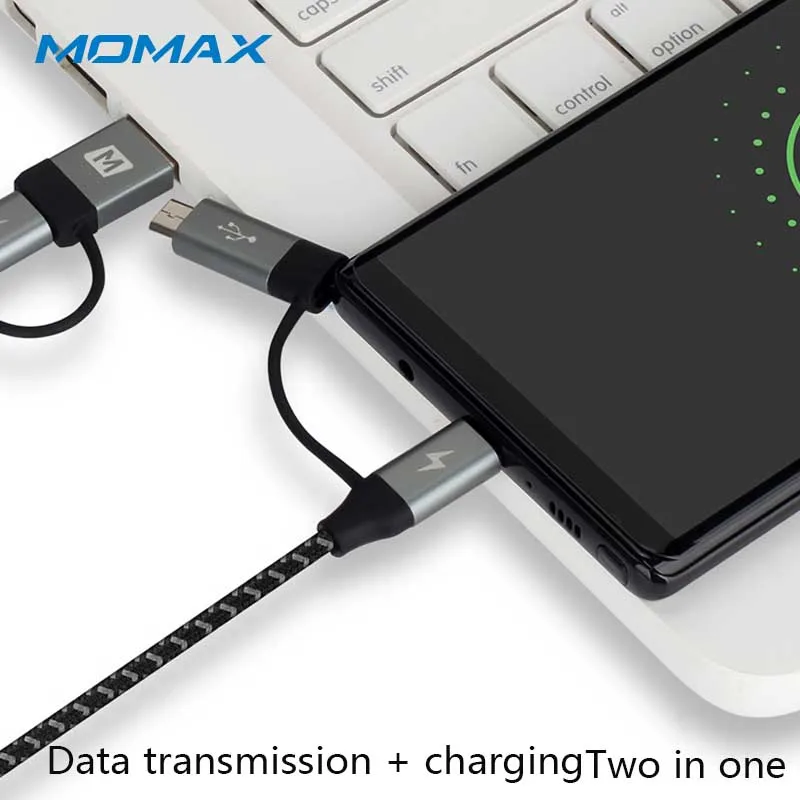 MOMAX тканая 4 в 1 кабель для передачи данных кабель-Переходник USB C на USB A до micro-1.2m три вида интерфейса 3A действительно быстрая зарядка полностью совместим с