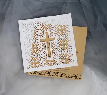 

Elegant Square Hollow Cross Invitation Card Laser Cut Wedding Invitation Cards Business Decor Party Supplies