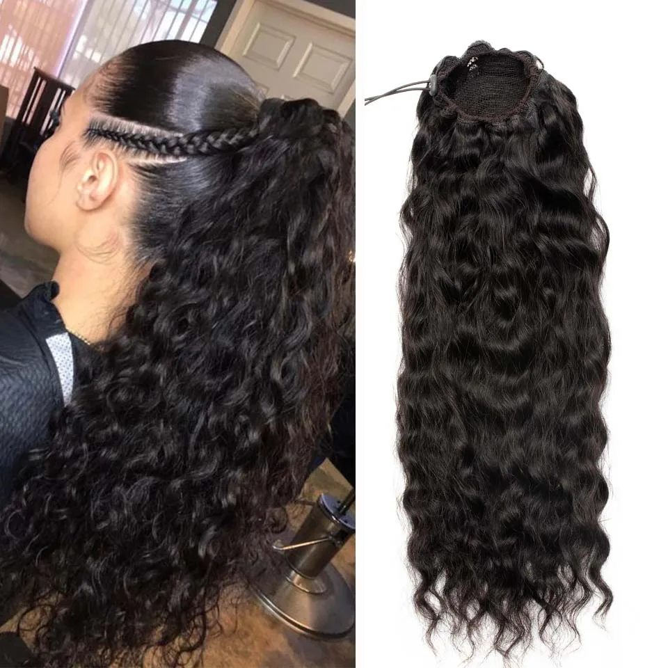 210192-6c462e.jpg H89f8b25a35e24f46a950fd28e20cc13ek Natural Wavy Drawstring Ponytail Human Hair Brazilian Afro Clip In Extensions For Black Women Remy Natural Color Yepei Pony Tail Mallzona