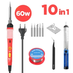 Kit de fer à souder numérique électrique à température réglable, avec interrupteur, pompe à dessouder, outils de fer à souder, 60W 