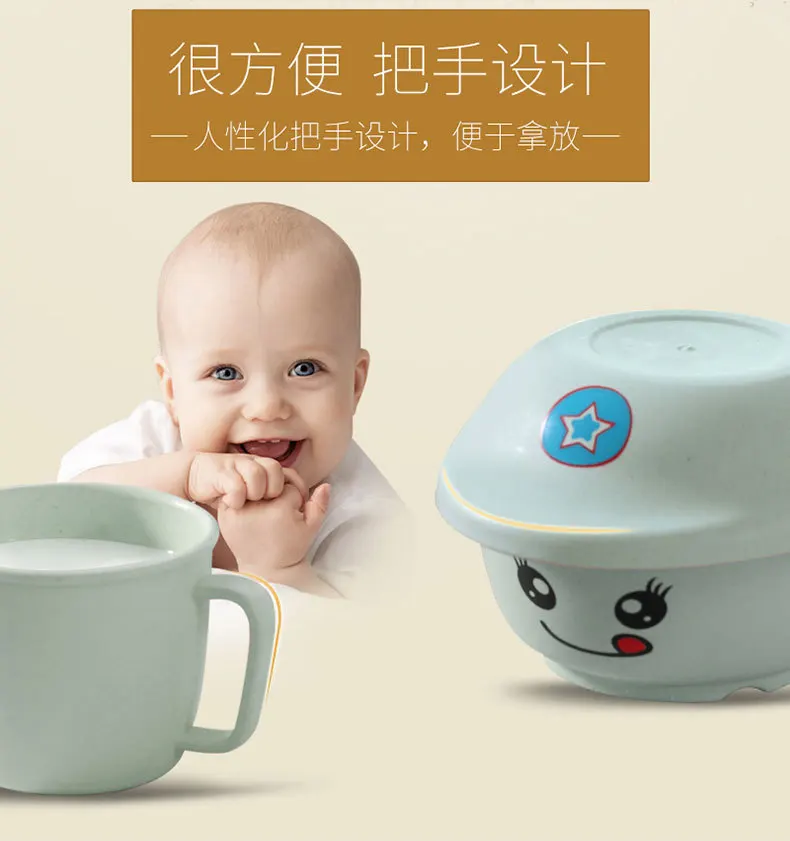 Bamboo In Children Bowl Dish& Plate Set Household European Style Bamboo Fiber Cups Three-piece Set Satisfied Baby Daily Life Di