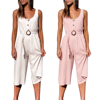 

Rompers Womens Jumpsuit Summer Jumpsuits U-Neck Single-Breasted Wild Casual Jumpsuit Playsuit Trousers