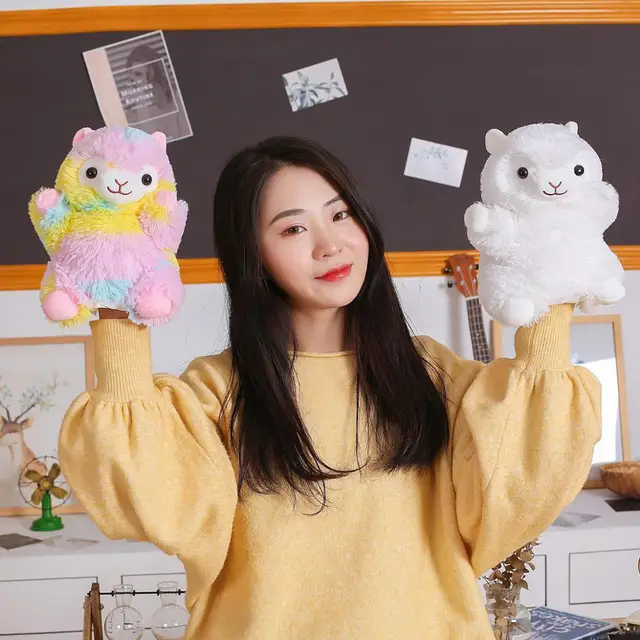 Cute super cute creative toy rainbow alpaca hand puppet plush toy child early education storytelling doll rag doll sheep gloves 2
