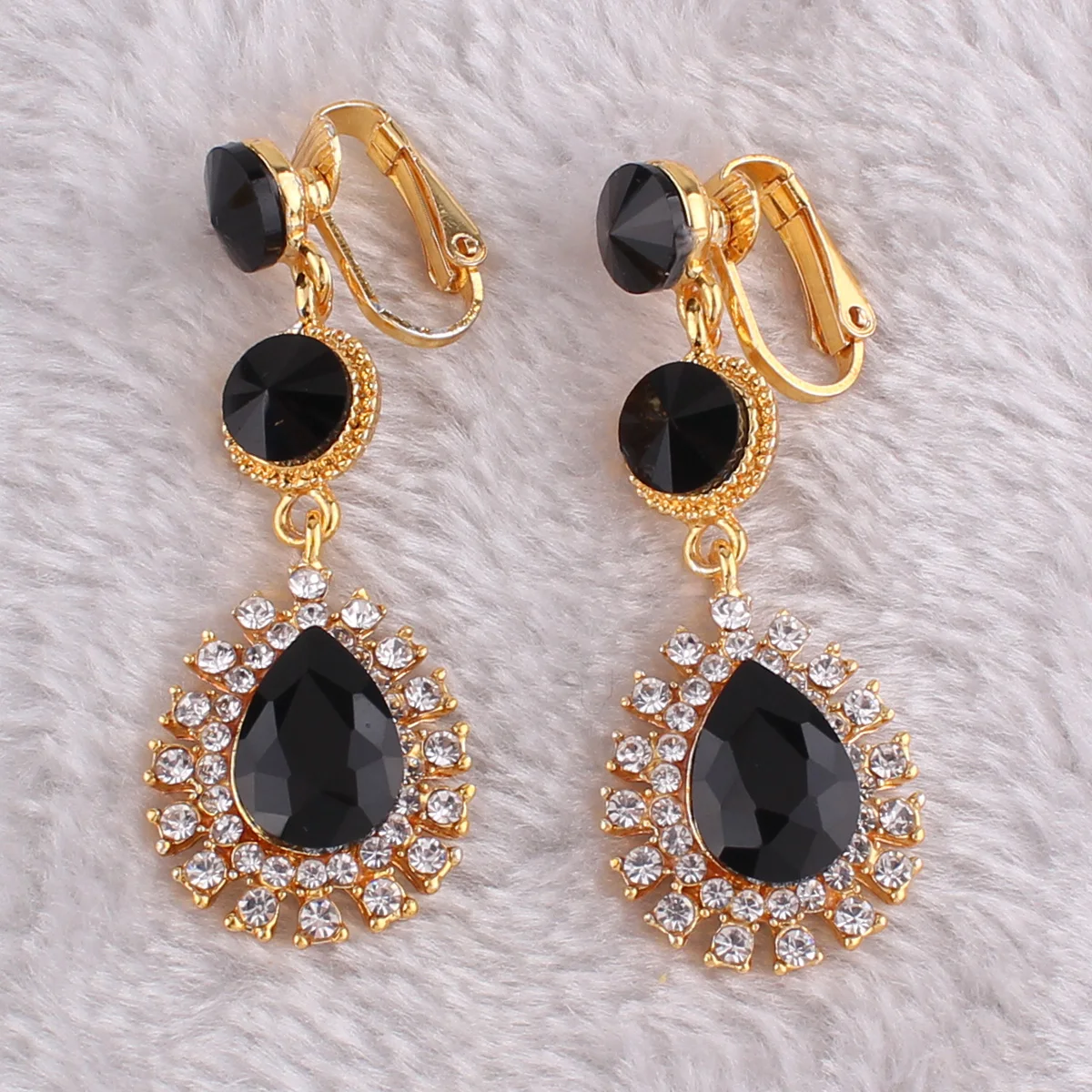 12 Colors High-grade Rhinestone Crystal Tear Drop Shape Clip on Earrings No Pierced for Women Wedding No Hole Ear Clip