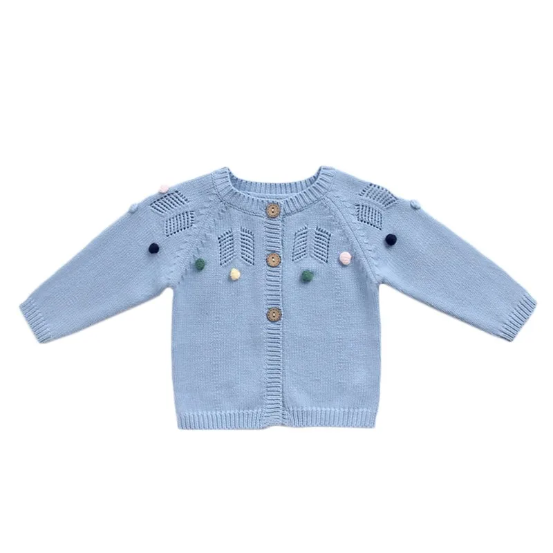 Детский свитер для малышей от 0 до 24 месяцев, Осенний вязаный кардиган с помпонами для маленьких мальчиков и девочек, повседневная верхняя одежда, пальто, одежда