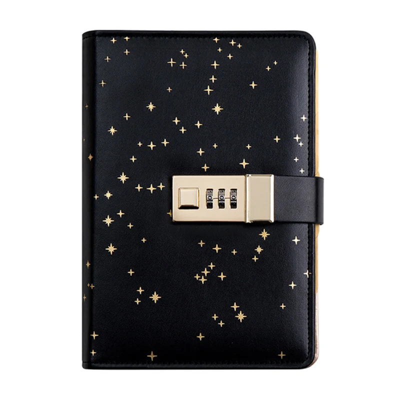 

A6 Password Diary Leather Notebook Lock Journals Note Book Kawaii Star Luxury Planner DIY Agendas Oiifce Business Notepad D40