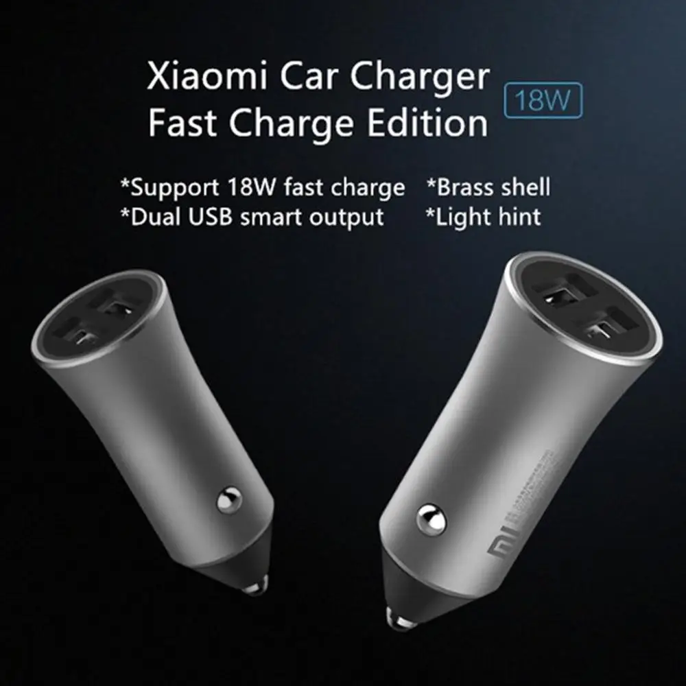 Original Xiaomi Car Charger 18W Quick Charge Mi Dual USB fast charger Edition With LED Light tips Phone USB Fast Car Charger