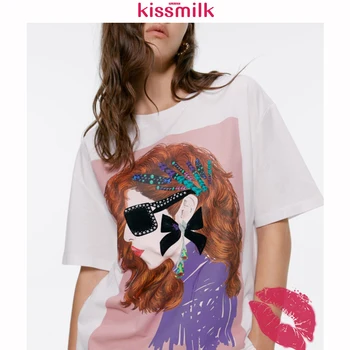 

KISSMILK 2020 Spring New Fashion Printing Cartoon character Plus Size Simple Thin Loose Women T-shirt