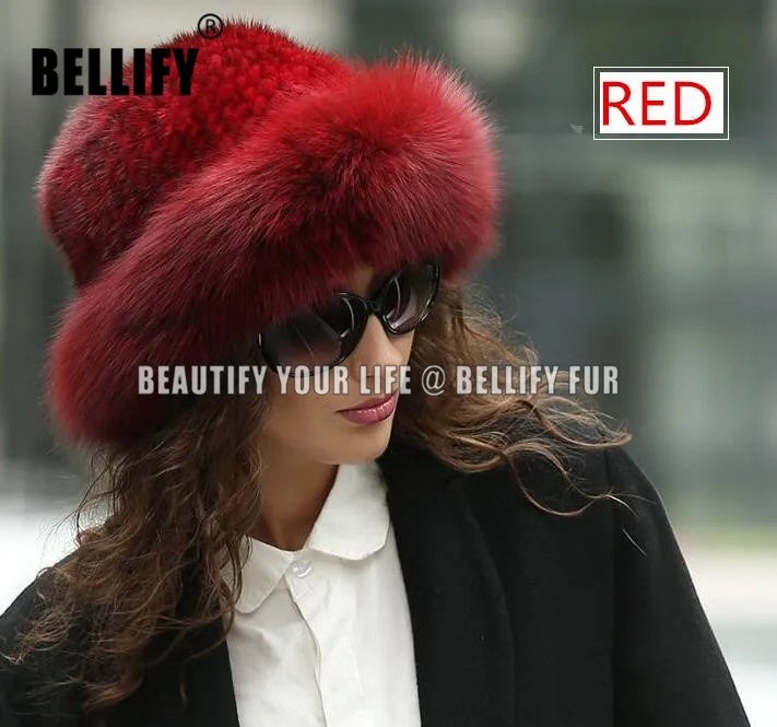

Russian Style Princesss Women knitted Natural Mink fur Hats luxury New Collections 2019 Fox Fur Female caps headwear