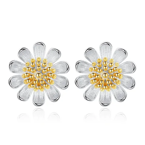 Korea Sunflower Earrings Stud Metal Yellow Silver Color Daisy Sun Flower Jewelry For Women Trendy Cute Lovely Fashion Gift