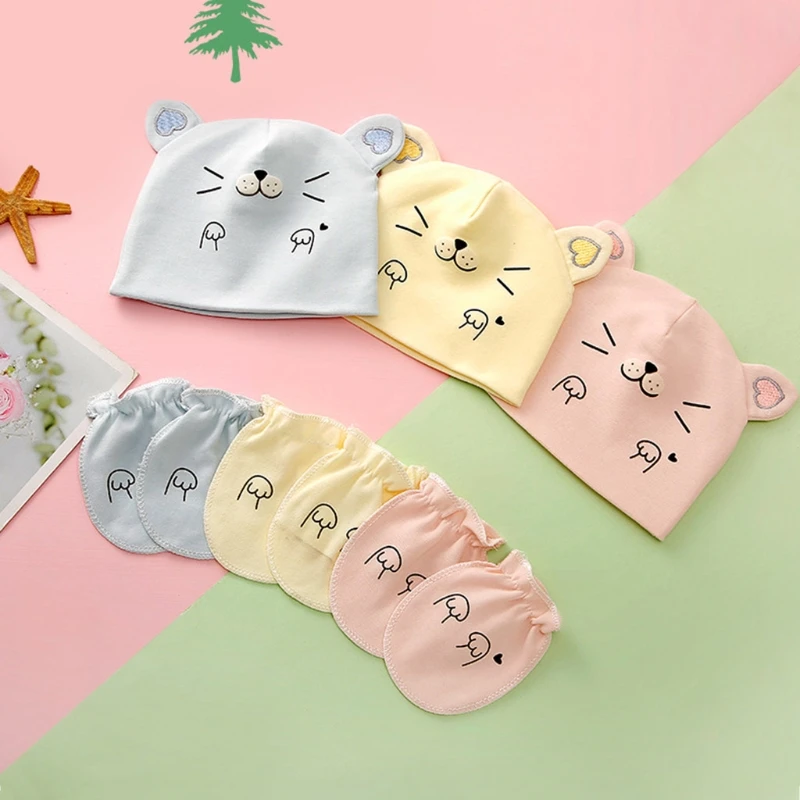 child safety seat Baby Anti Scratching Cotton Gloves Infant Hat Set Newborn Face Protection Scratch Mittens Breathable Cotton Warm Cap Baby Bonnet accessoriesbaby eating 