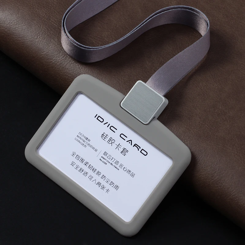 M-Dark grey sets DEZHI горизонтальный силиконовый чехол для карт с подвесным тросом, легко тянет на пряжке, Чехол для карт, нагрудный Чехол для карт - Цвет: M-Dark grey sets