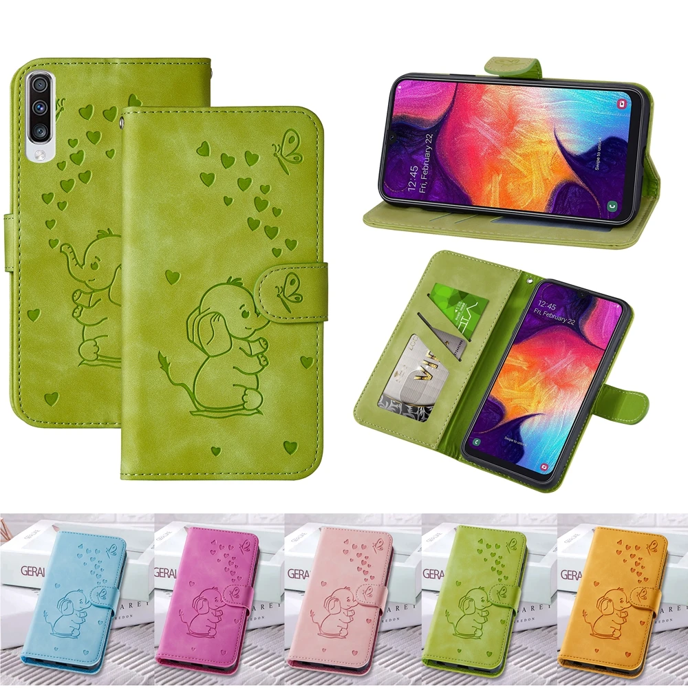 Кожаный чехол для Etui samsung A50 A70 Kawaii Elephant Магнитный флип-чехол Galaxy A7 2018 | Мобильные