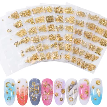 

1 Bag Hollow-out Metal Jewelry Rivet Nail Studs Gold Star Half Moon Mixed Shapes Nail Art DIY 3D Nails Decoration Tips