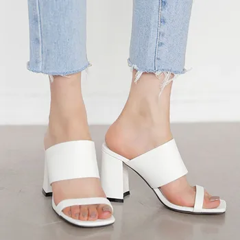 

2020 New Women's Imitate Genuine Leather Ladies High Heels Mules Shoes Woman Casual Summer Elegant Slippers