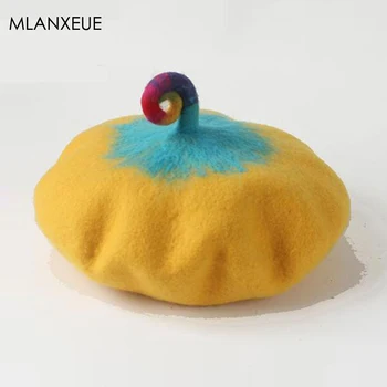

Fashion Wool Berets Women Handmade Caps Cute Tail Winter Hats Birthday Gift Christmas Gift For Ladies Vintage Warm Cap Headdress