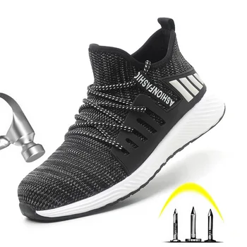 

Fashion Men's Indestructible Work Safety Shoes Steel Toe Mesh Anti Slip Puncture-Proof Sneakers Breathable Protective Shoes