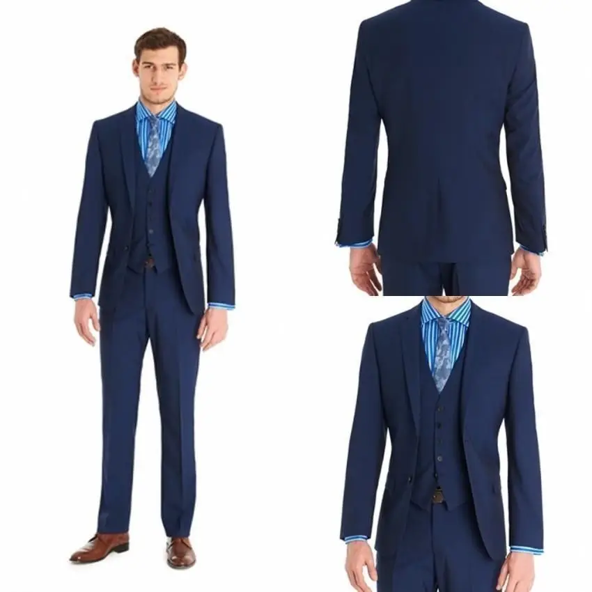 

Custom Made Fashion Blue Groom Tuxedos Wedding Tuxedos Bridegroom Best Suits Notch Lapel Groom Tuxedos(Jacket+Pants+Vest) G513
