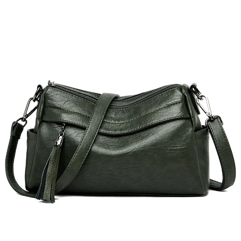 Высокое качество сумки через плечо для женщин роскошная сумка с кисточками женские кожаные сумки через плечо сумка основная модная сумка-мессенджер - Цвет: Green