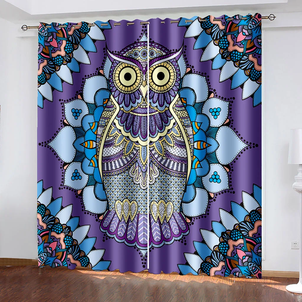 

Bedroom Blackout Curtains Animal owl 3D Printing Window Curtains Thermal Insulated Living Room Kitchen Drapes Decor カーテン cortina