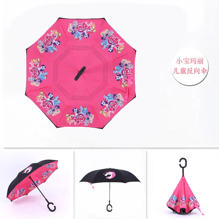 Ветронепроницаемый двухсторонний складной двуслойный перевернутый автомобильный зонтик самостоящий вверх дном женский зонт от дождя c ручкой Прямая - Цвет: Красный