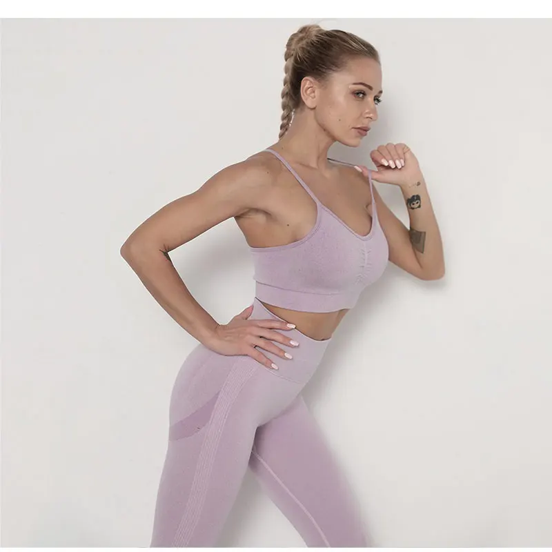 Seamless Yoga Set Women Workout Sportswear Gym Clothing Fitness Long Sleeve Crop Top High Waist Leggings+Sport Bra Sports Suits