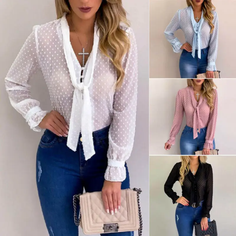 Chiffon Blouses Women 2019 Autumn Fashion Long Sleeve V-neck white Shirt Office Blouse Slim Casual Tops Female Plus Size hot Chiffon Blouses Women 2019 Autumn Fashion Long Sleeve V-neck white Shirt Office Blouse Slim Casual Tops Female Plus Size hot