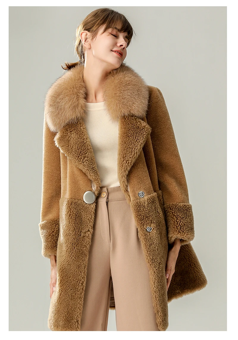 PUDI B404805 женская зимняя натуральная шерсть мех натуральный Лисий воротник теплая куртка пальто леди возраст снижение длинная куртка, пальто