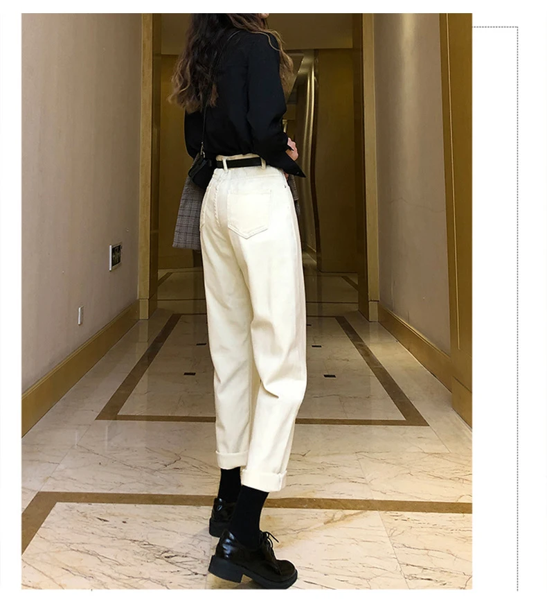 Streamgirl Womens Boyfriend Jeans For Women High Waist Loose Autumn Denim Pants Women Black Vintage Mom Jeans High Waist Beige