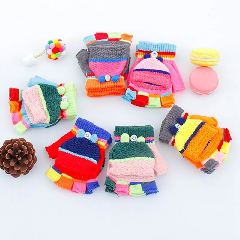 Новые детские перчатки в стиле пэчворк, милые хлопковые теплые вязаные вещи для зимы, варежки для мальчиков и девочек
