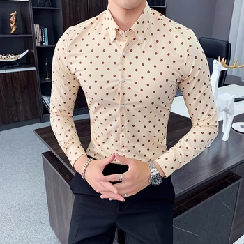 

Polka Dot Casual Men Shirt Slim Fit Fashion Long Sleeve Business Dress Shirts High Quality Formal Social Shirt Camisa Masculina