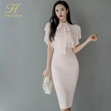 H Han Queen новое женское элегантное розовое платье с бантом на