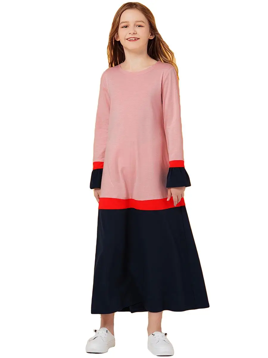 Muslim Parent-child Abaya Long Dress Mother Daughter Kaftan Jilbab Casual Robes Family Matching Outfits Dress Color Block Gown